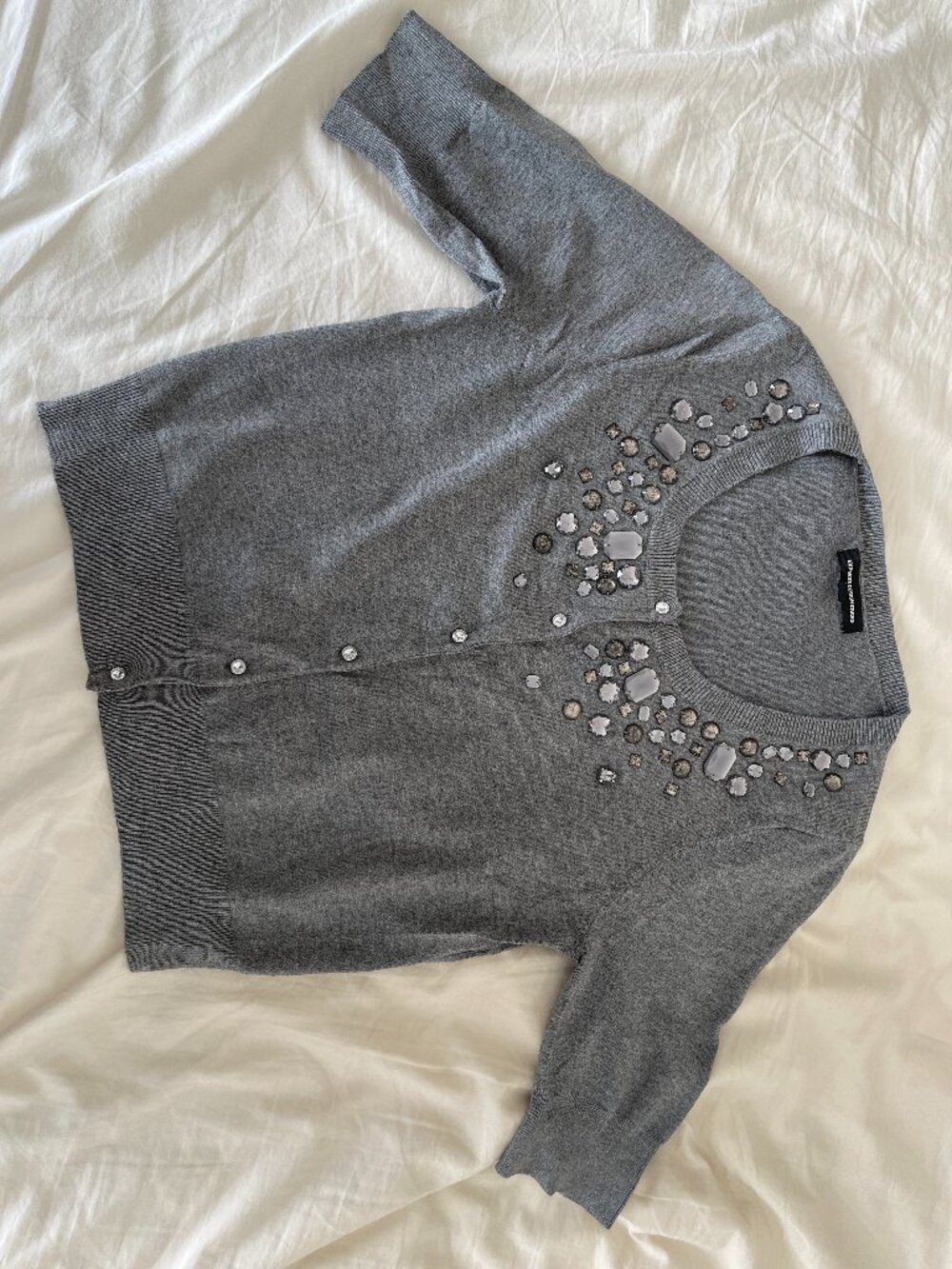 Express Gray Jeweled Cardigan in Medium